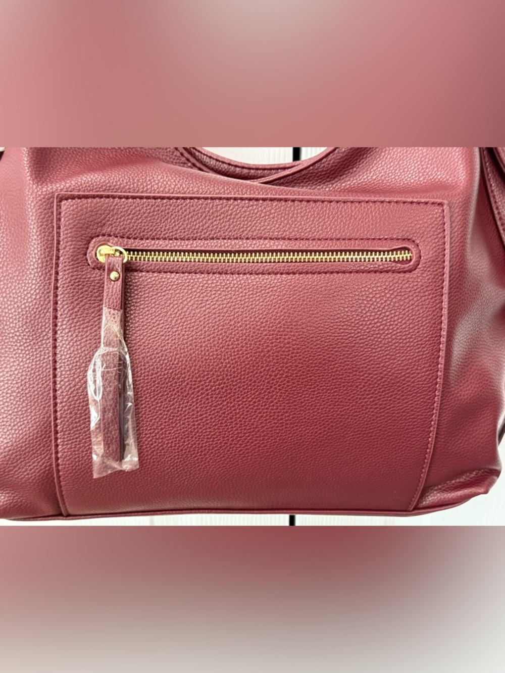 Glitz Girlz Boutique Burgundy Soft Pebbled Vegan Leather Shoulder Bag NWT - Picture 5 of 14